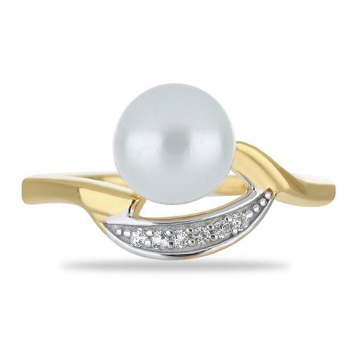 BUY STERLING SILVER NATURAL WHITE FRESHWATER PEARL WITH WHITE ZIRCON GEMSTONE RING 